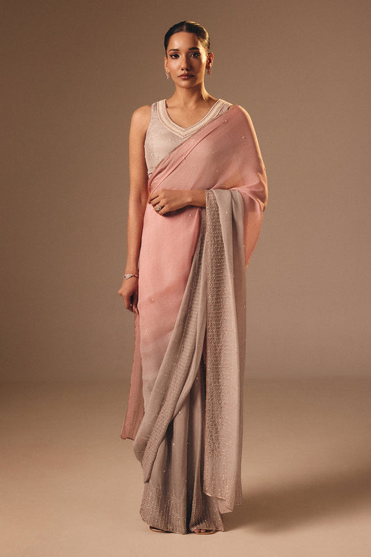 Pink & Grey Saree