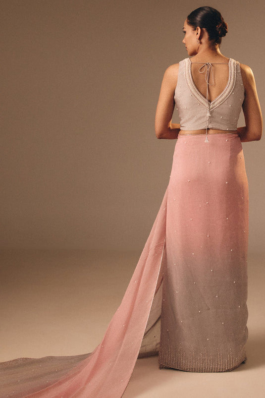 Pink & Grey Saree