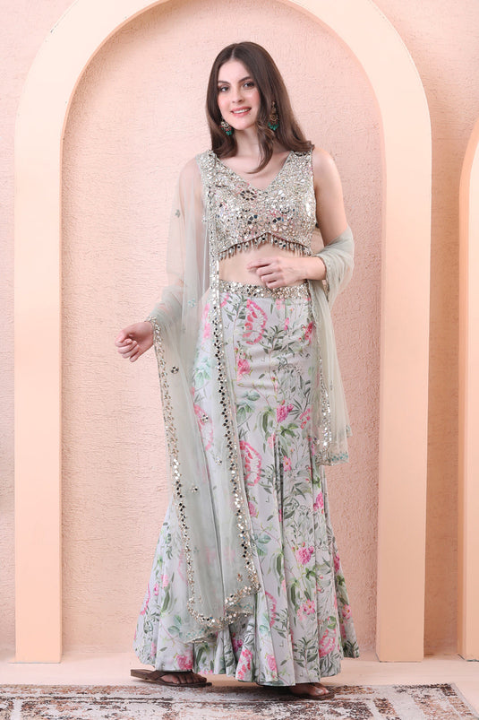 Pistachio Green Paneled Lehenga Set