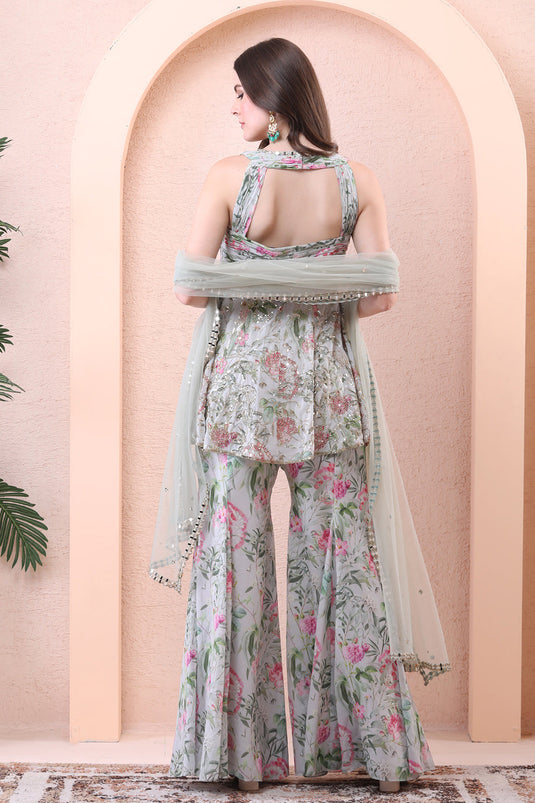 Pistachio Green Printed Sharara Set
