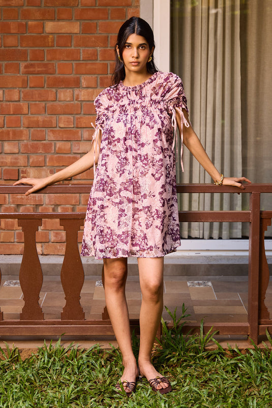 Plum Lace Ruched Dress