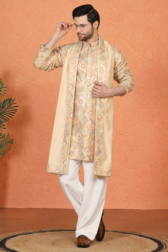 Prafullit  Embroidered Kurta  with Loose Fit Back Elastic Parallel Pants And Dupatta