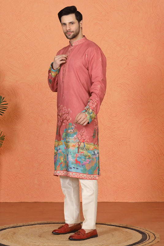 Printed Embroidered Kurta with  Back Elastic Pants