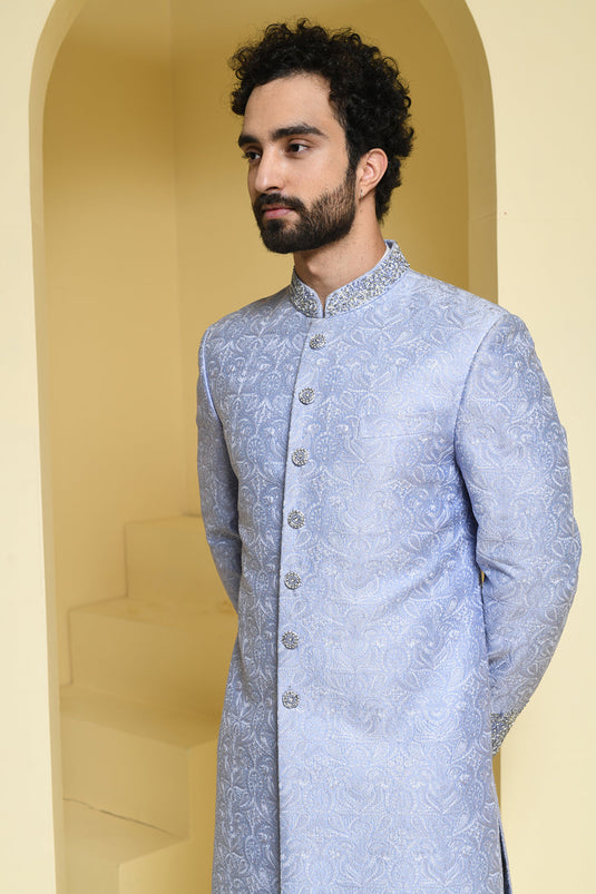 Pure silk self embroidered sherwani