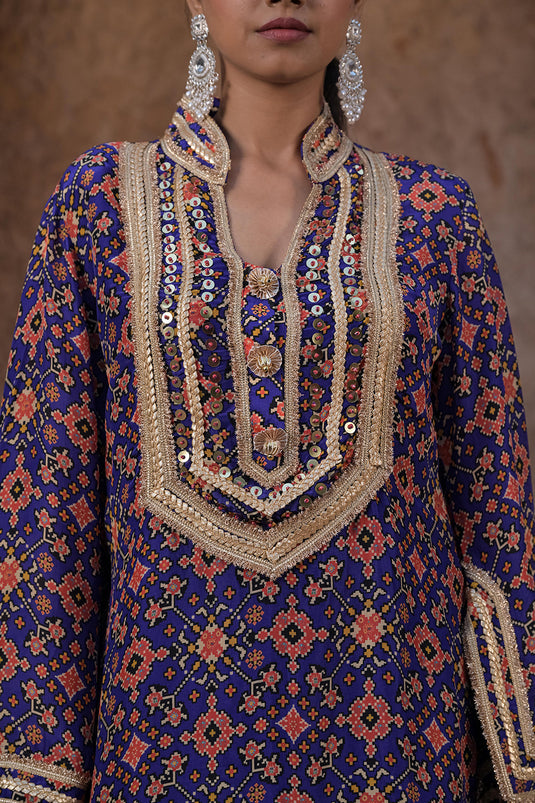 Purple Crepe Kurti Salwar Set Traditional Embroidered Ethnic Wear