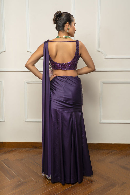 Purple drape saree set