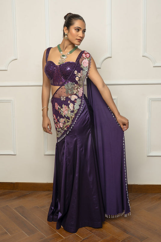 Purple drape saree set