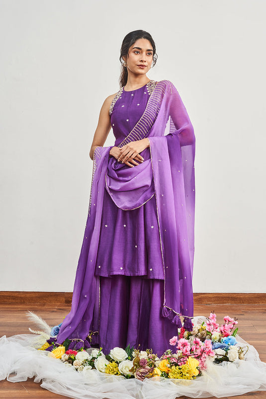 Purple Kalidaar with Purple X Dirty Lillac Shaded Dupatta