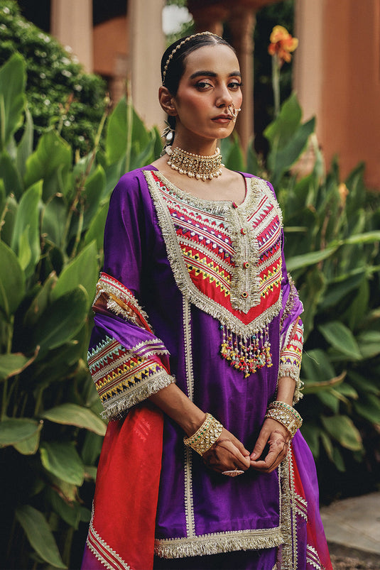 Purple Phulkari Phool Sharara Set