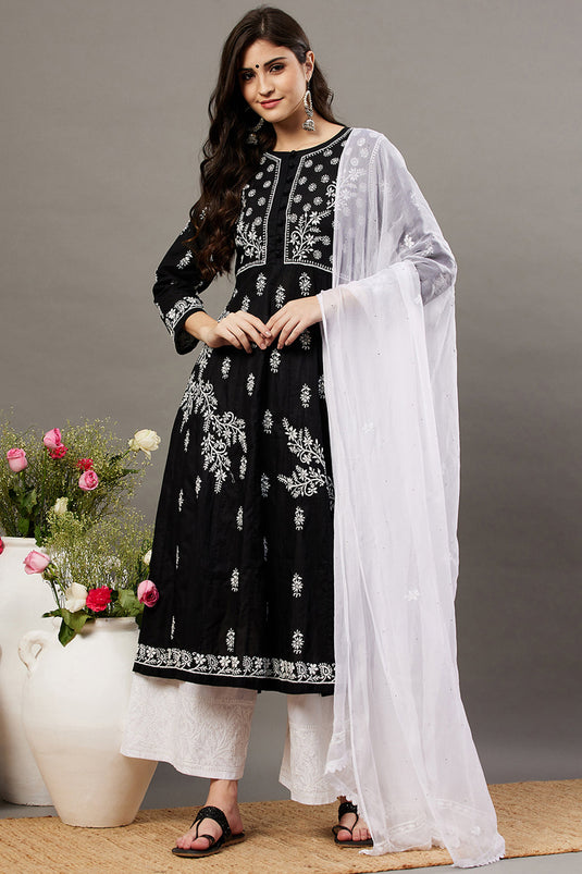 Black Anarkali With Chikankari