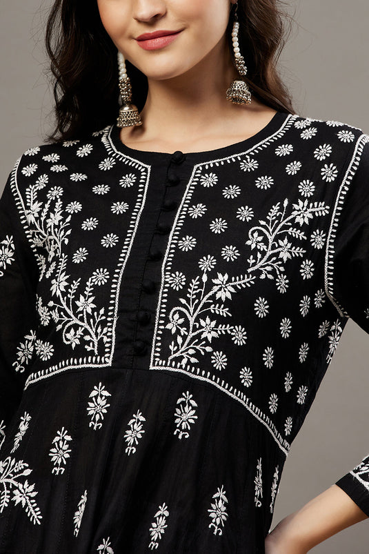 Black Anarkali With Chikankari