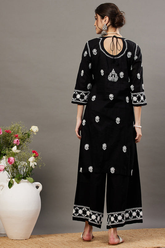 Black Cotton Chikankari Kurta / Palazzo Set