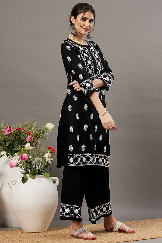 Black Cotton Chikankari Kurta / Palazzo Set