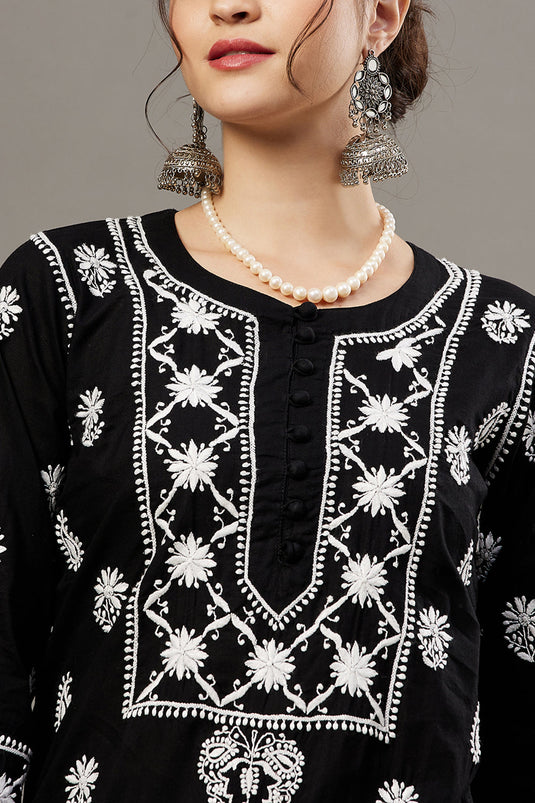 Black Cotton Chikankari Kurta / Palazzo Set