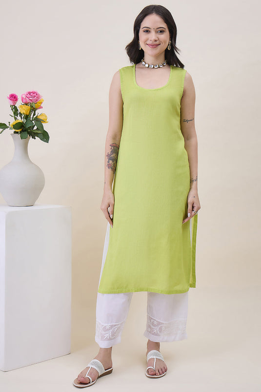Green Chanderi Chikankari Kurta With Chanderi Dupatta Wiith Mukaish Work + Slip