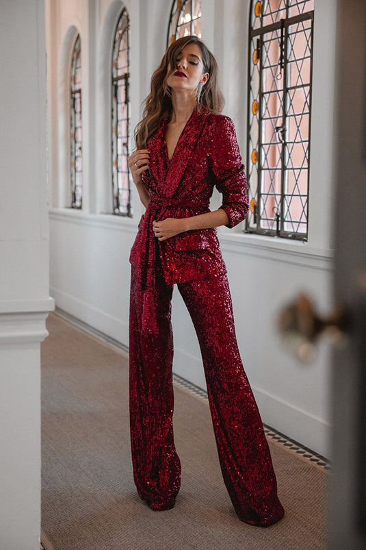 Red Sequin Blazer Suit