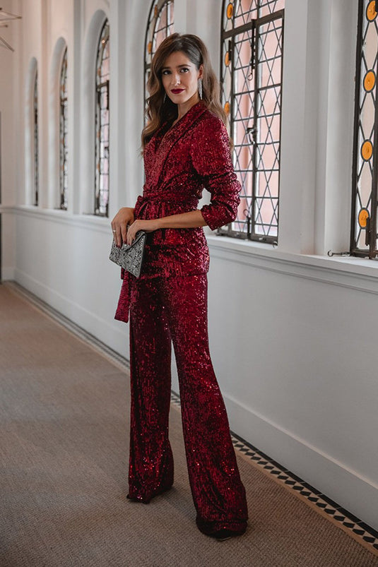 Red Sequin Blazer Suit