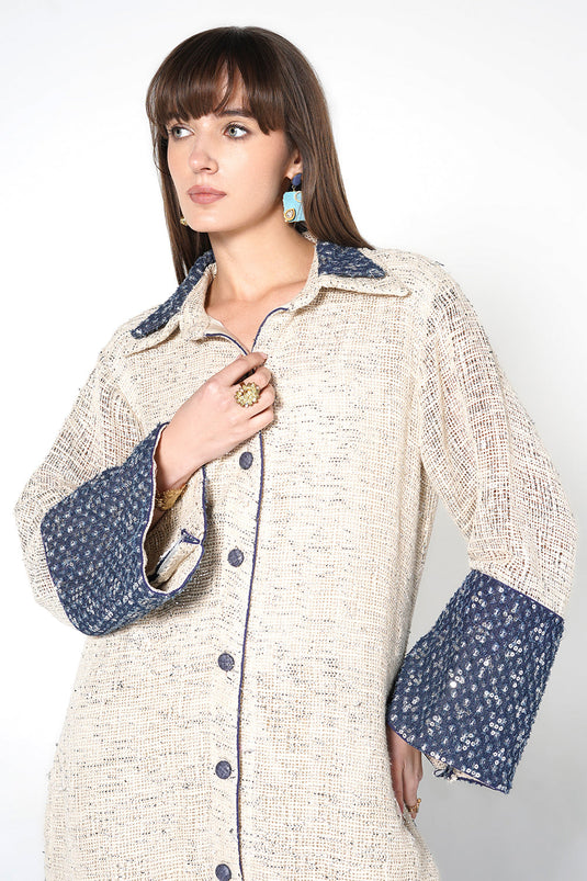 Resha Jute Fabric Designer Co-Ord Set Textured Shirt Palazzo Set