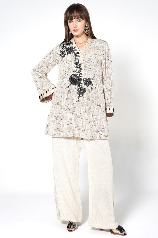 Resha Jute Fabric Embroidered Designer Co-Ord Set Elegant Kurta Palazzo