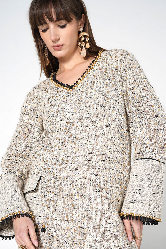 Resha Jute Fabric Textured Designer Co-Ord Set Embellished Kurta Palazzo