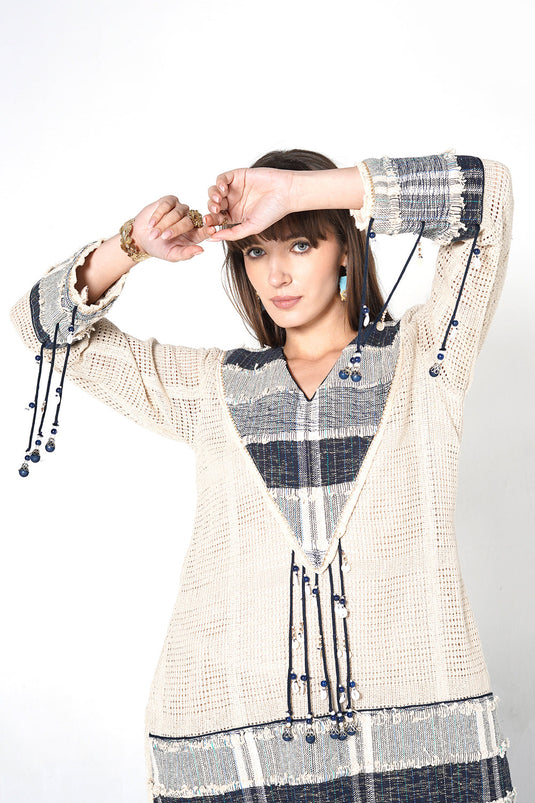 Resha Jute Fabric Textured Designer Co-Ord Set Tassel Detail Outfit