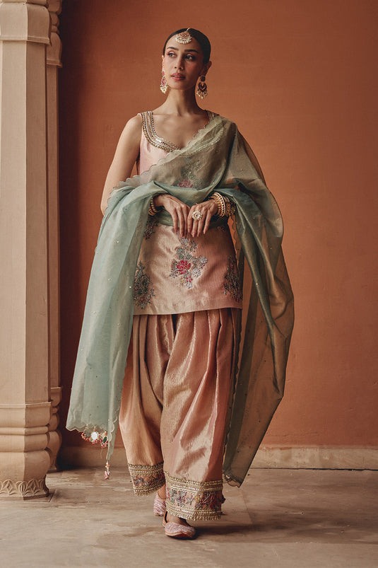 Rose Gold Blush Bloom Sharara Set