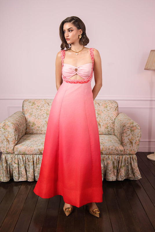 Rose Sunset Glow Ombre Maxi Dress