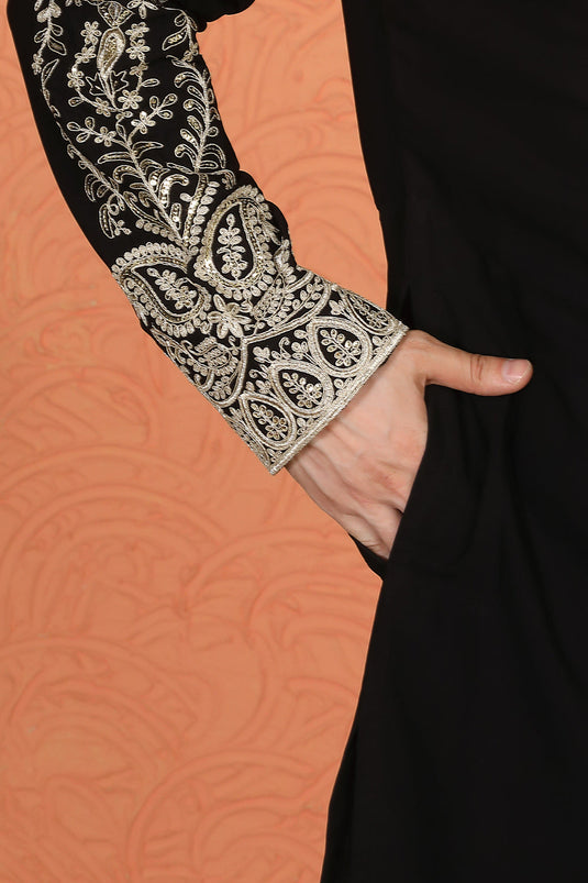 Royal Black Kashmiri Embroidered Kurta with Loose Fit Parallel Matching  Pants