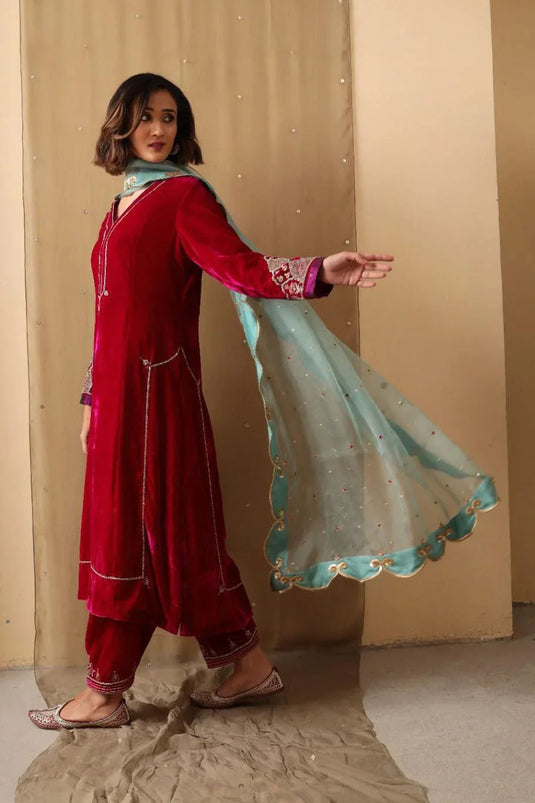 Ruby Aqua Velvet Suit Set