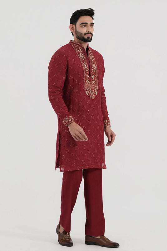 Ruby Zardozi Kurta Set