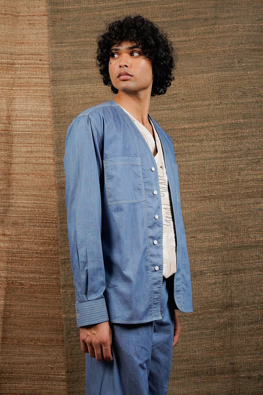 Overlayer Shirt With Chawal Takka With Patch Pocket Paired With Pants - Auraya Fashion -  - #tag1# - #tag2# - #tag3# - #tag3#