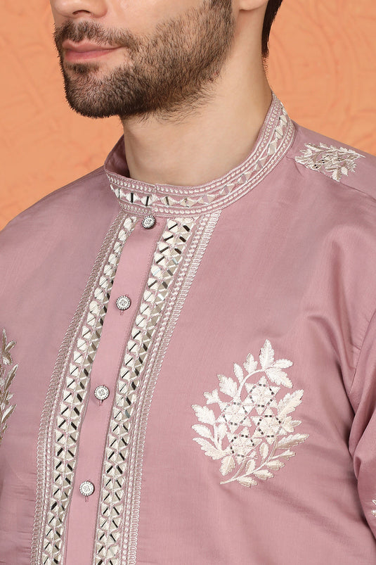 Saaheb  Embroidered  Kurta with Back Elastic Matching Pants