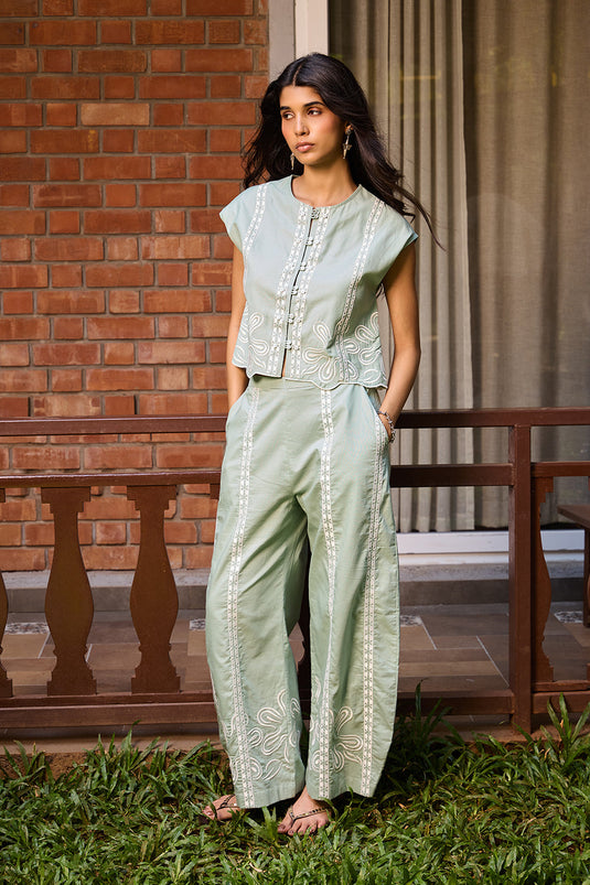 Sage Embroidered Cropped Jacket