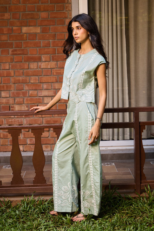 Sage Embroidered Cropped Jacket