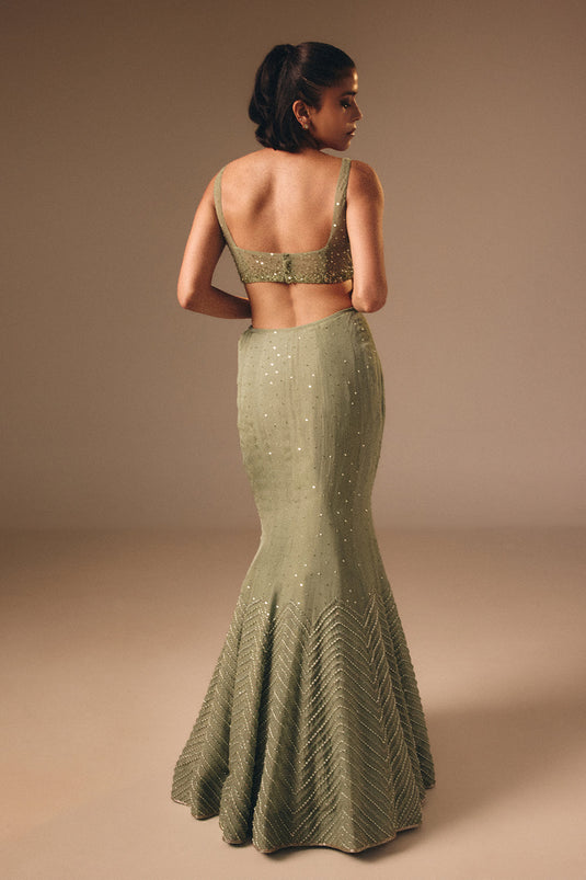 Sage Green Fishcut Skirt Set