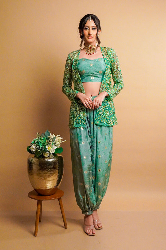 Sage Green Jacket with Balloon Pants Set