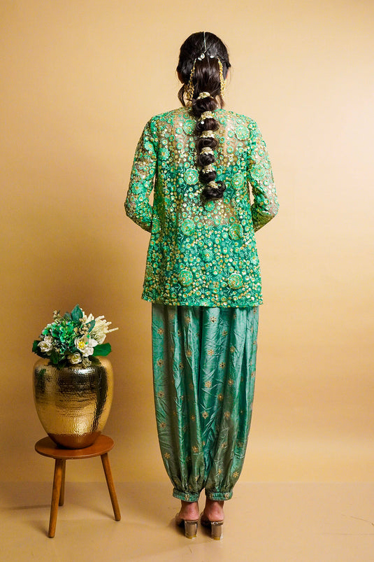 Sage Green Jacket with Balloon Pants Set