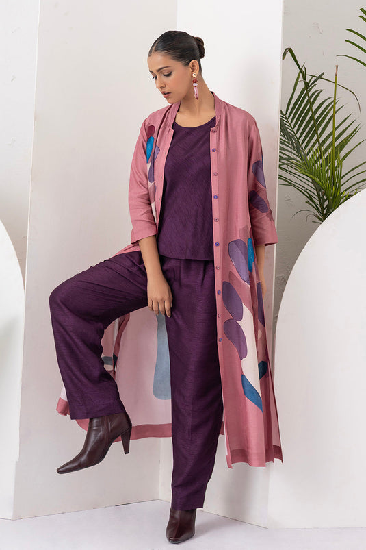 Salmon Pink Viscose Dupion Printed Dress