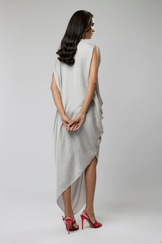 Silver Grey Classic Twisted Drape Gown