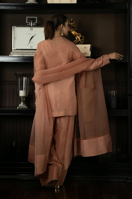 Soft Peach Pure Silk Kurta Set