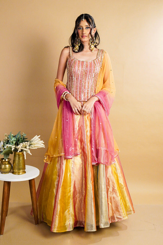 Solea Tissue Lehenga with Corset and Dupatta