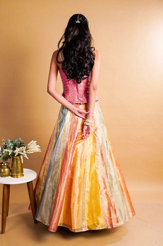 Solea Tissue Lehenga with Corset and Dupatta