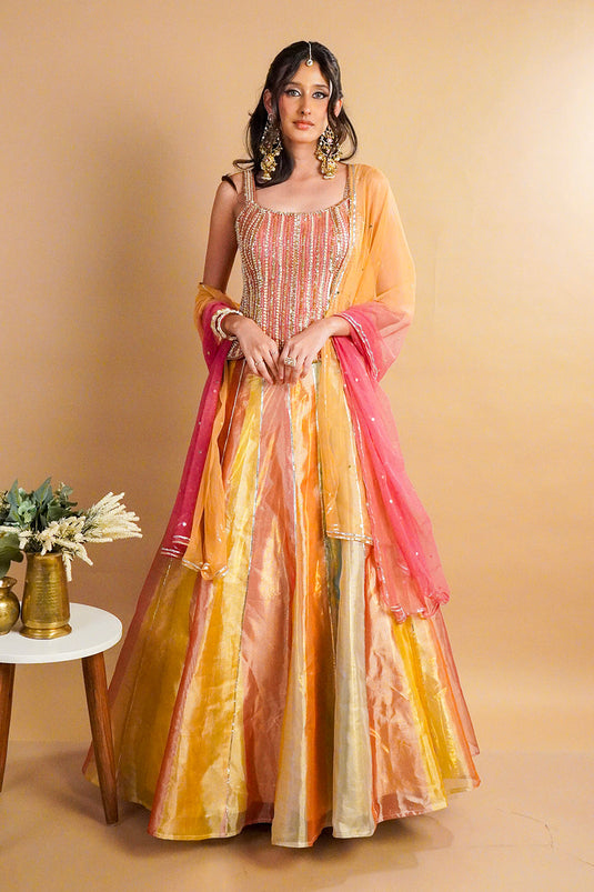 Solea Tissue Lehenga with Corset and Dupatta