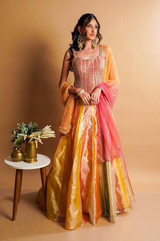 Solea Tissue Lehenga with Corset and Dupatta