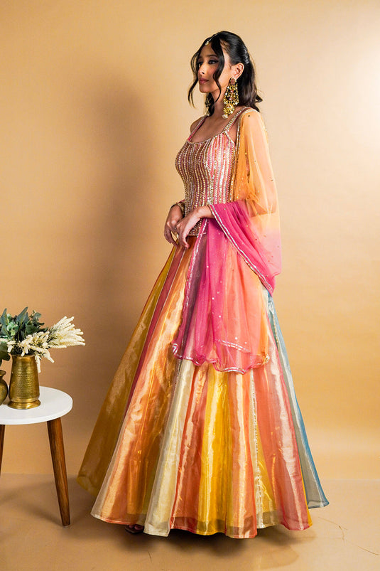 Solea Tissue Lehenga with Corset and Dupatta