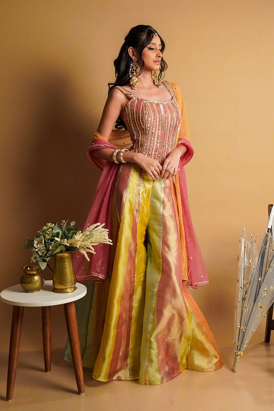 Solea Tissue Palazzo with Corset and Dupatta