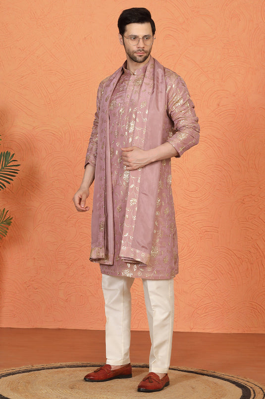 Son Zar Embroidered Kurta with  Back Elastic Pants And Dupatta