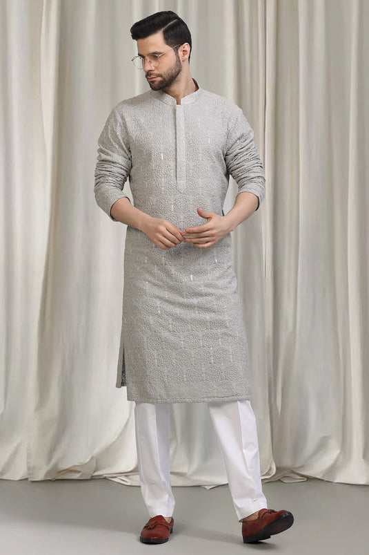 Swarna Utsav All Over  Embroidered Kurta With Back Elastic Pants