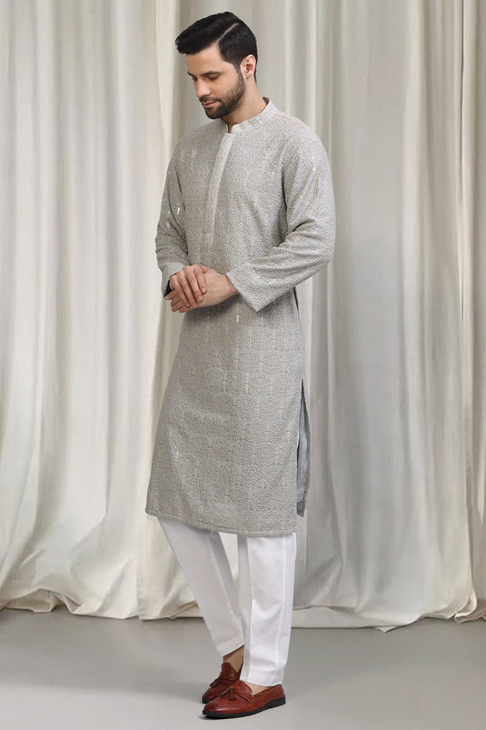 Swarna Utsav All Over  Embroidered Kurta With Back Elastic Pants