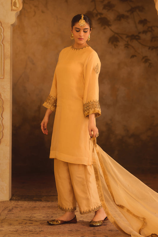 Tajra Gold Zero-Neck A-Line Kurta Set